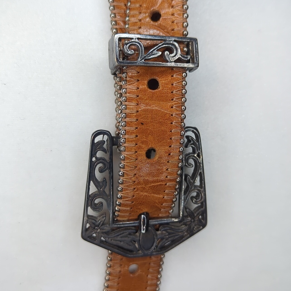 Vtg Streets Ahead Santa Monica 80's Thin Ranger Leather Silver Studded Belt Lrg - Picture 5 of 16